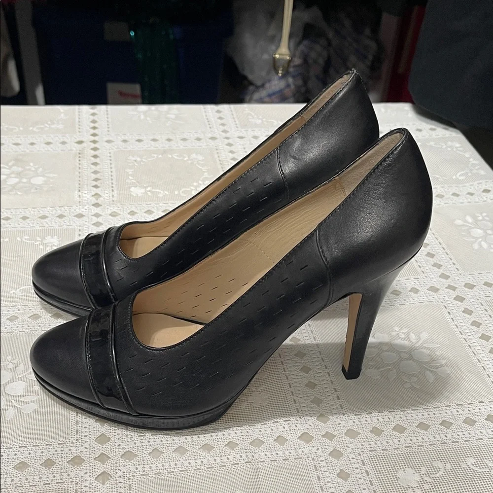 Julie Lopez Black Italian Leather Women's Career Pumps Shoes Size 9.5
